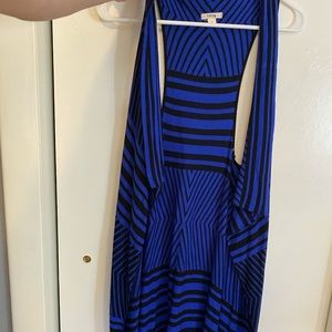Blue and black stripped duster